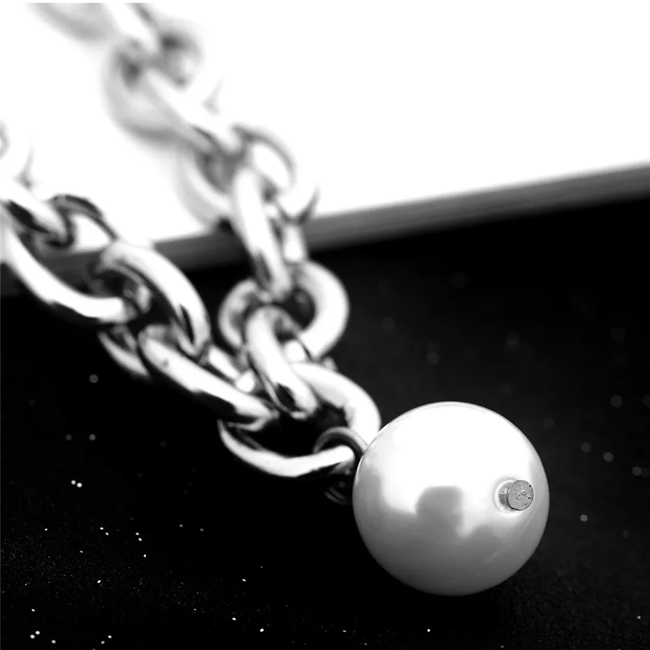 Ingemark Bohemian Imitation Pearl Pendant Bracelet Bangle Women Wedding Accessories Punk Heavy Thick Chain Bracelet Steampunk