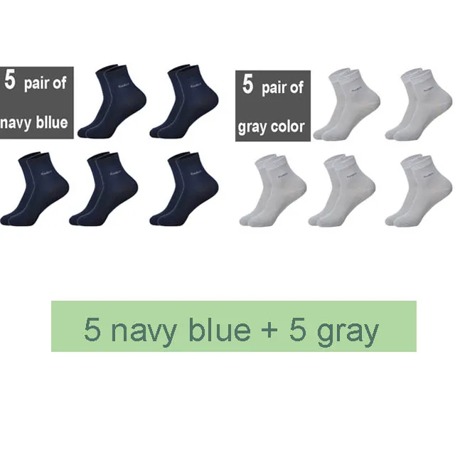 5 navy blue 5 gray 20 шт = 10 пар, Мужские бамбуковые носки, брендовая гарантия, антибактериальные, удобные, дезодорирующие, дышащие, повседневные, деловые, мужские, meias в подарок - Цвет: 5 navy blue 5 gray