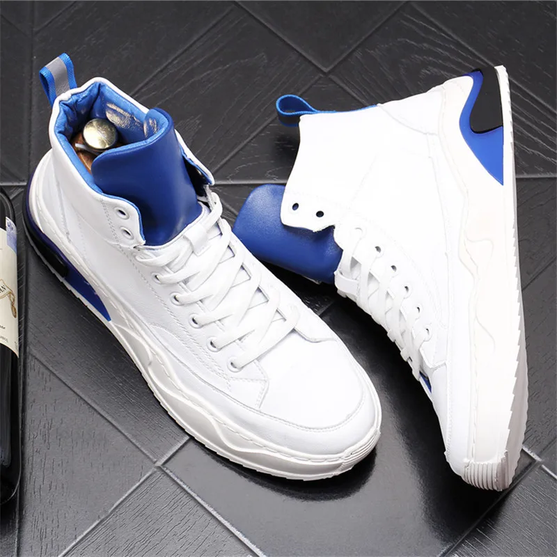 

Fashion Korean Men's High Top Shoes Wild Punk Sneakers Luxury Leather Male Casual Flats Hip Hop Ankle Boots Chaussure Homme