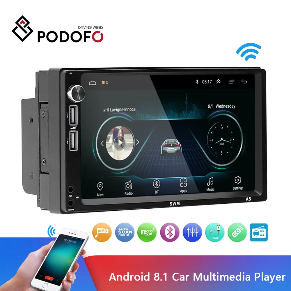Podofo Android 8 1 Авторадио 2Din автомобильный Радио 7 &quotgps WIFI мультимедийный
