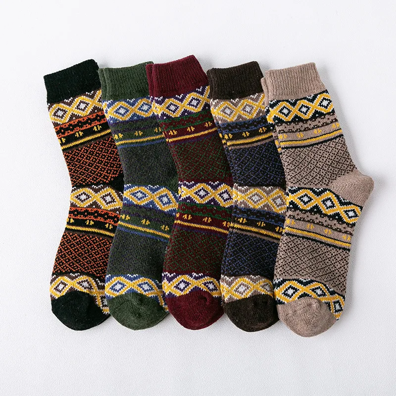 5 Pairs Winter Wool Socks for Women Thick Warm Retro Fashion Casual Soft Cotton Knit Socks Cold Weather Snow Boot Socks
