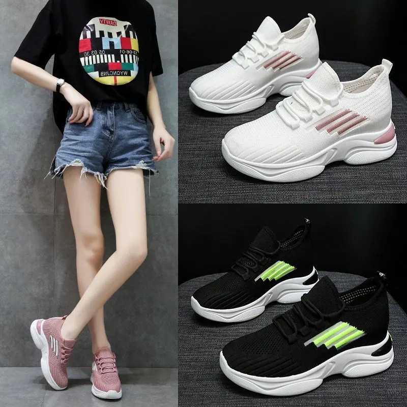 

2020 Women Sneakers Platforms Mesh Wedges Shoes Thick Bottom Feminino Casual Shoes Breathble Running Light Shoes Female White