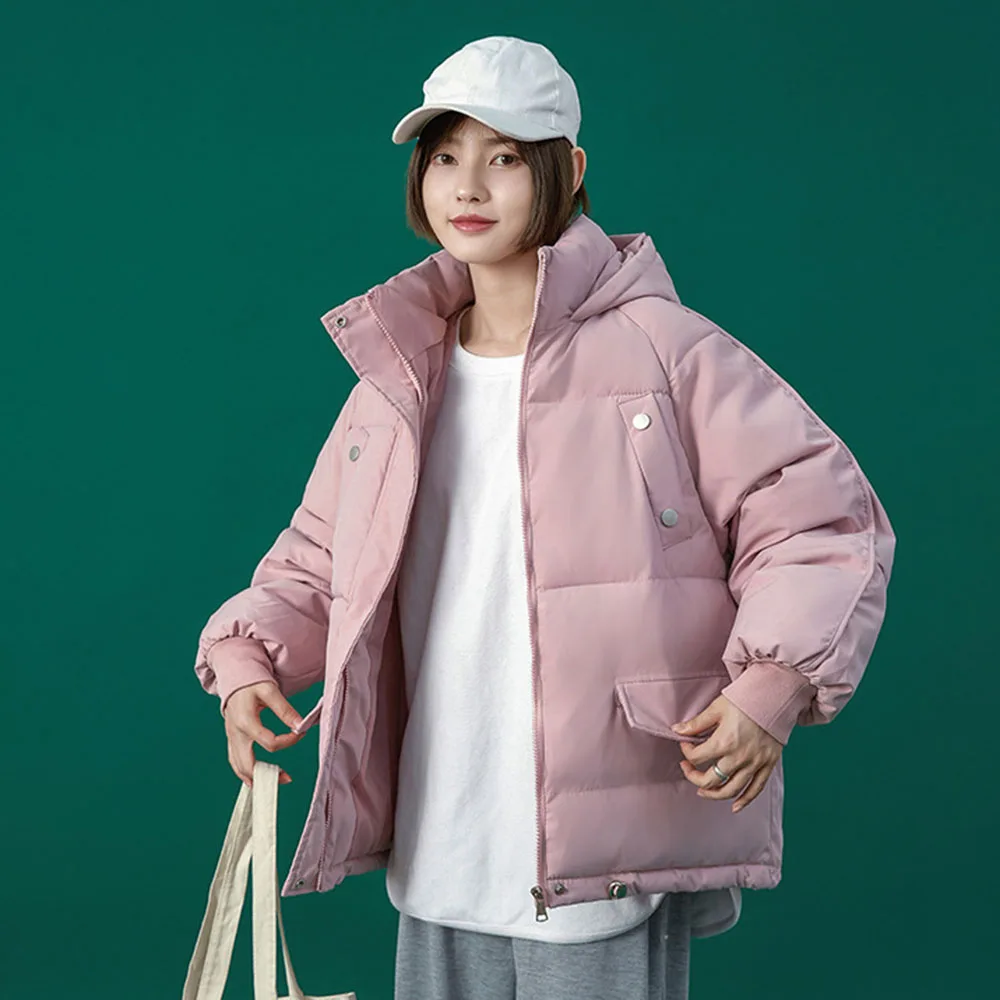 

Women's Winter New Cotton Jacket Casual Fashion Simple Commuter Style Long-sleeved Pockets Solid Color Warmth Thick Down Top