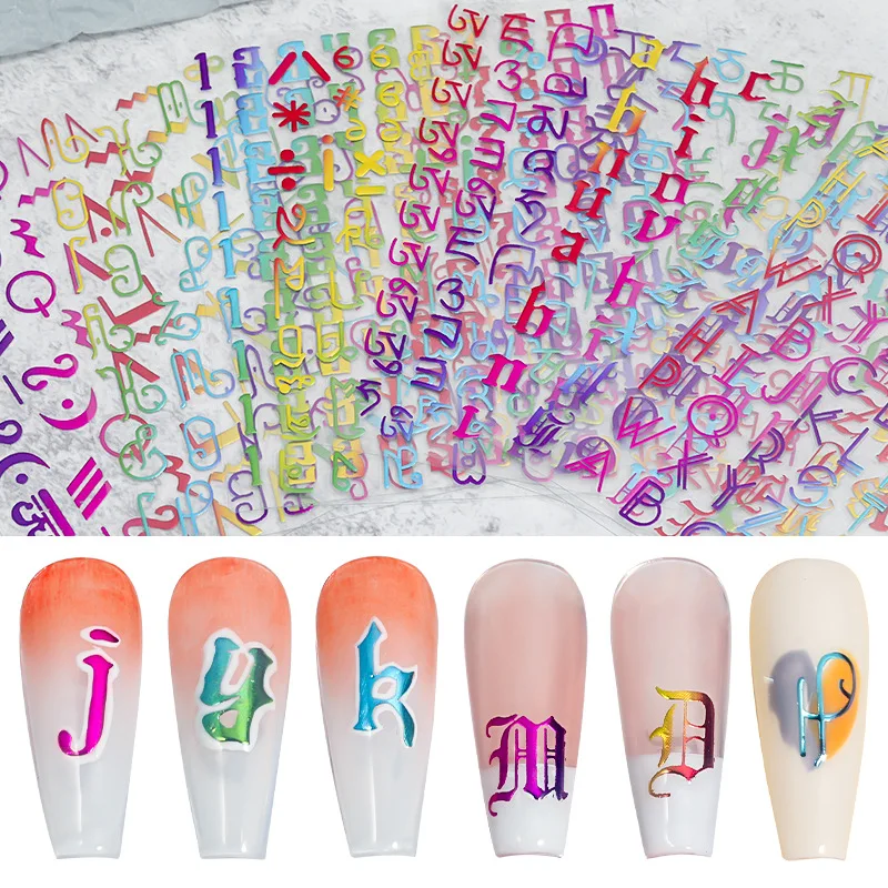 

2021 New Old English Big Size 80mm*95mm Numbers Nail Decals Wrap 3D Nail Art Supplies Letter Number Nail Sticker
