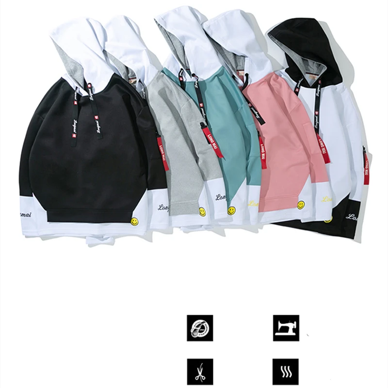 

New Arrival Hip Hop Men's Pullover Sweatershirt Casual Hooded Hoodies Solid Streetwear Men Patchwork Coat Male M-4XL