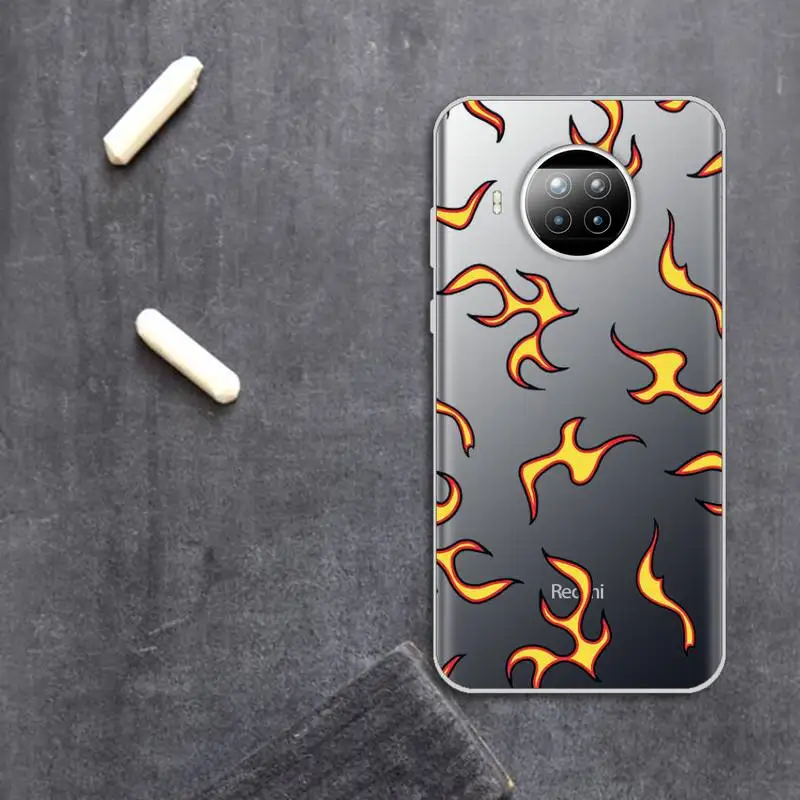 

Blue Flame Fire pattern Phone Case Transparent for Xiaomi Redmi note 10 t 8 9 pro lite 11