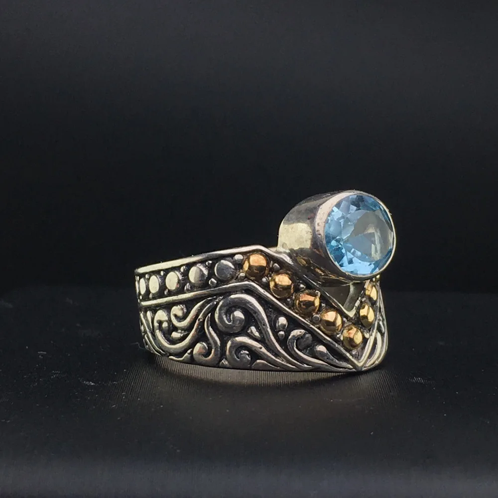 

CSJ Elegant Blue Topaz Ring Sterling 925 Silver fine jewelry Wedding Engagement Bands for Women Lady Girl Gift
