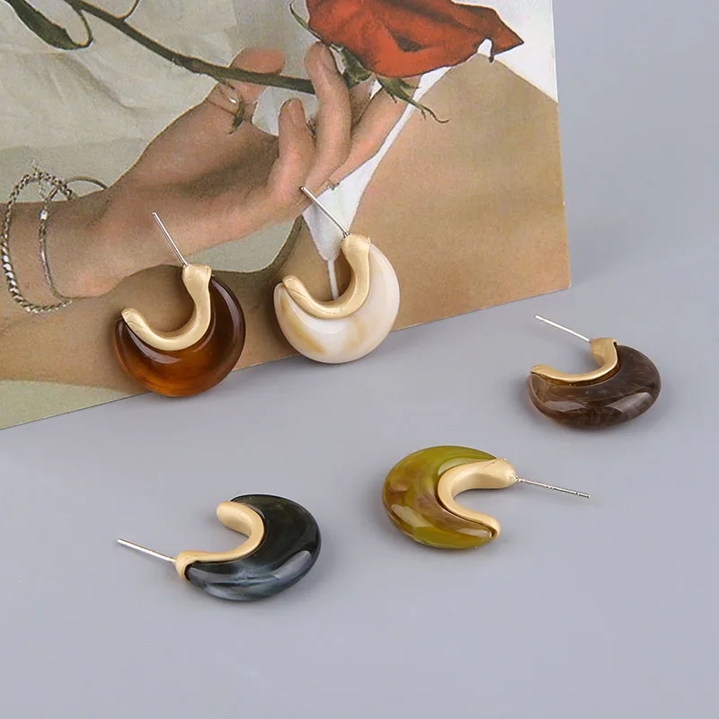 

New style 30pcs/lot color moon resin decoration letter C shape alloy fashion women earrings stud diy jewelry earring accessory
