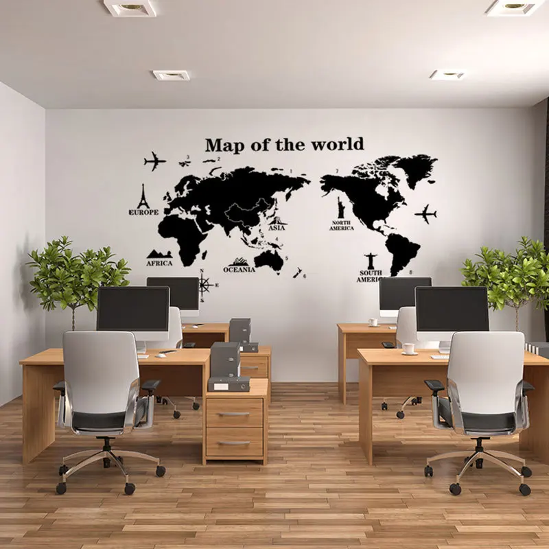 Map of The World Wall Stickers DIY Vinyl Decals for Kids Room Maps Wallpapers Home Decor Black Decoration | Дом и сад