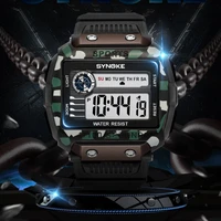 synoke 56mm big screen square watch camouflage military men watches sports watch 5atm waterproof multi function wristwatch new