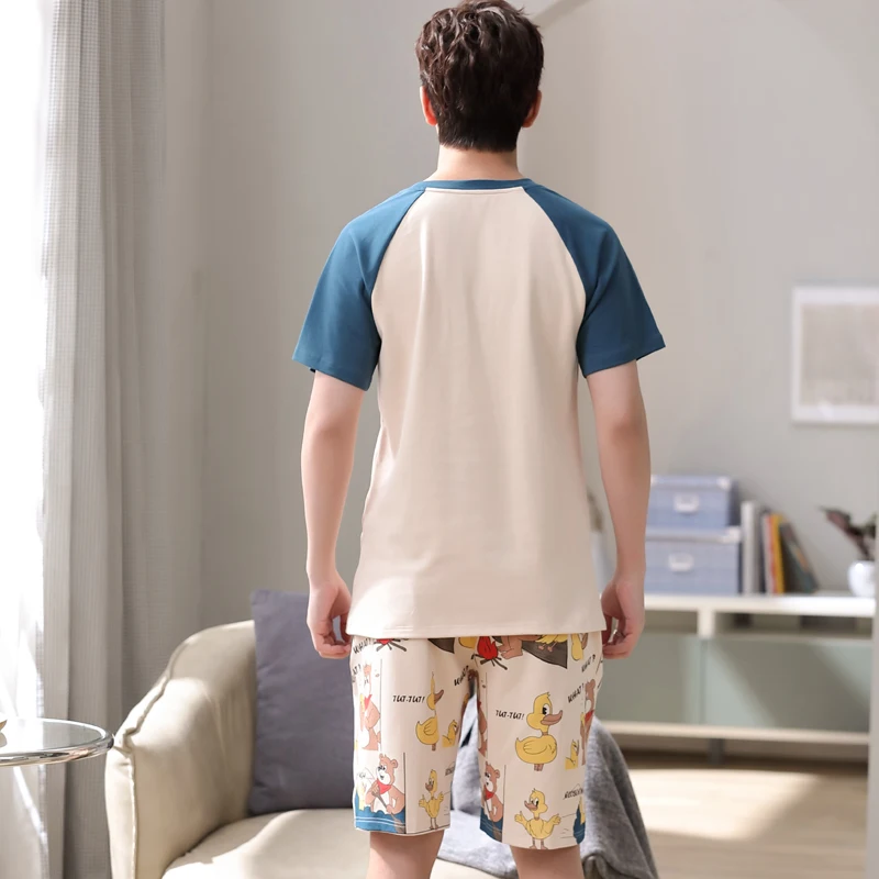 NANJIREN Mens Pajamas Set Summer Home Casual Short Sleeves O-NECK Shirt Shorts Pajamas Set for Men Cartoon Sleepwear Set
