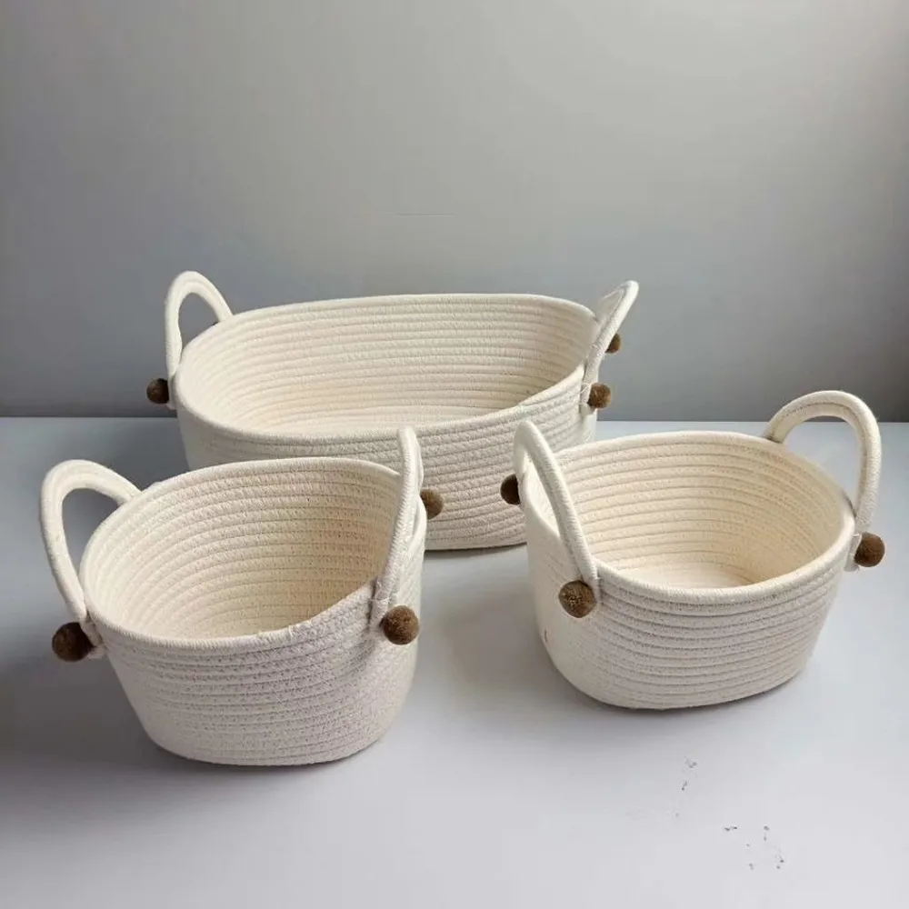 Корзина для хранения из 3 хлопковых веревок корзина грязной одежды розовая белья