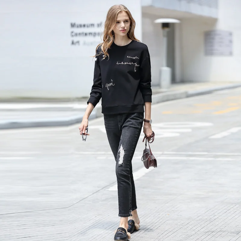 Женский свитер с длинным рукавом Amii весенний Однотонный принтом в виде букв и