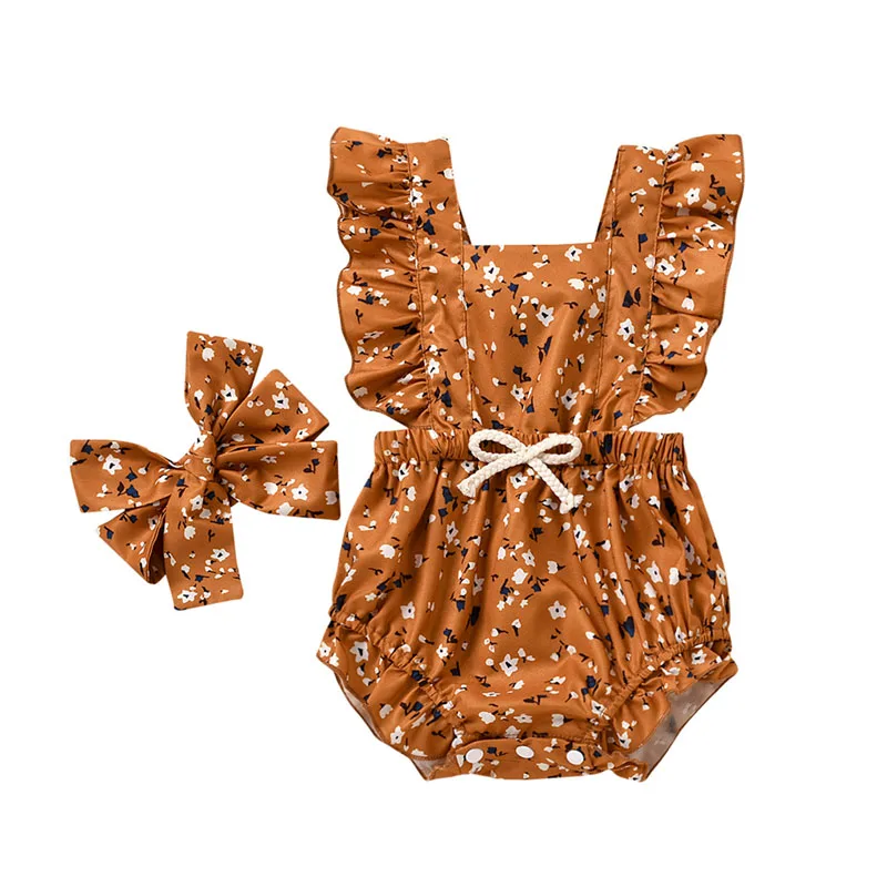 

2020-12-03 Lioraitiin комплект из 2 предметов на возраст от 0 до 24 месяцев; Одежда без рукавов для маленьких девочек; Комбинезон + повязка на голову с хл...