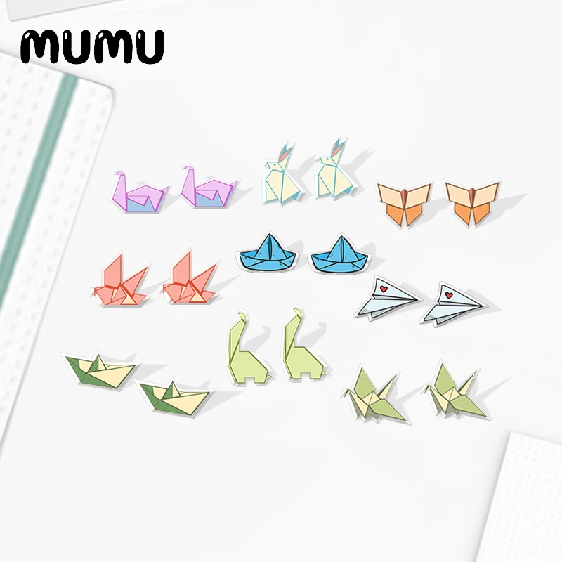 

2020 New Colorful Animal Paper Plane Earring Paper Boat Acrylic Earrings Resin Epoxy Handmade Jewelry for Girl Boy