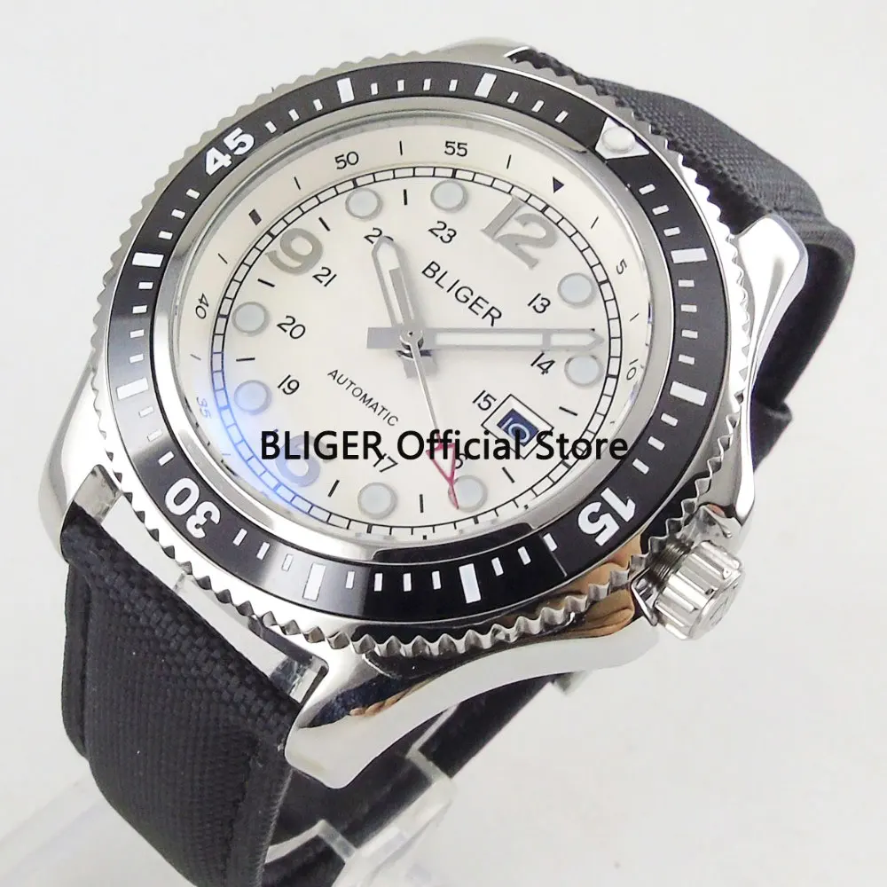 

BLIGER 44mm Mechanical Watch Ceramic Bezel Luminous Marks Date Display Luxury Miyota Automatic Movement Men's Wristwatch