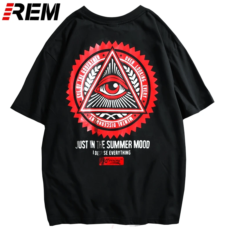 

REM Hip Hop Geometry Triangle Eye T Shirts Men's Hip Hop T-Shirt Godfather Printed Casual Cotton Tops Tees Summer Streetwear