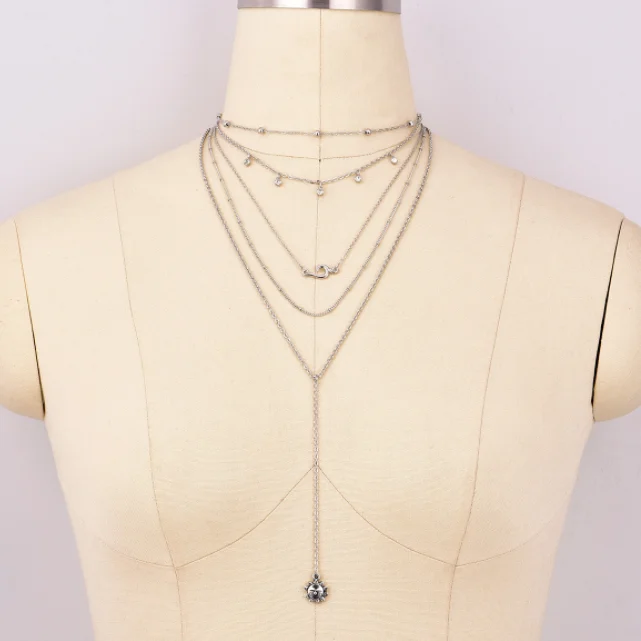 

Crystal Sun Pendant Multilayer Necklace Women Personality Jewelry