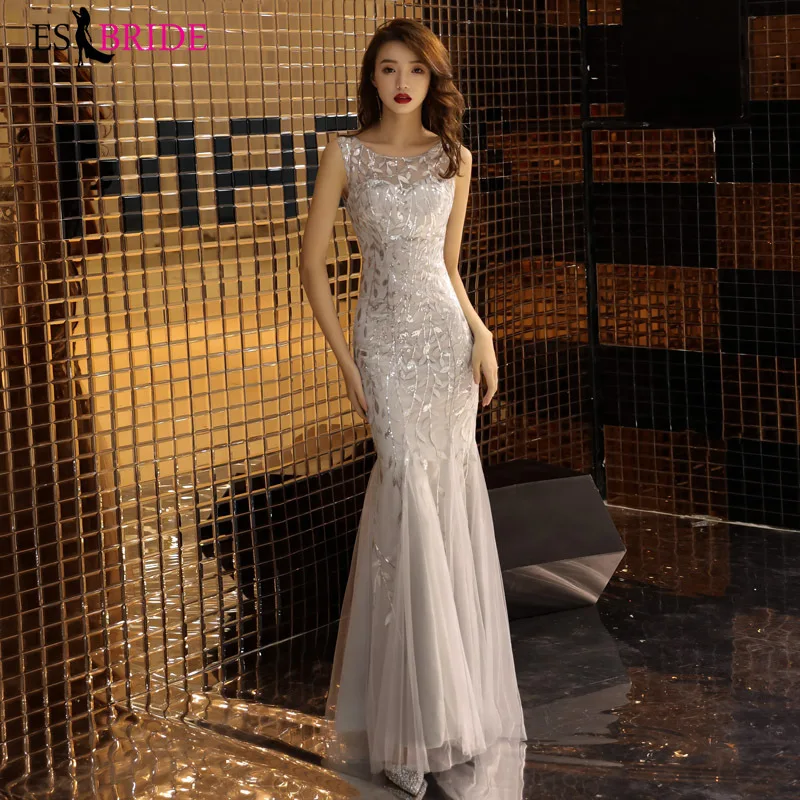 

Slive Reflective Dress Mermaid Princess Evening Dresses Long Sleeveless Evening Gown Formal Evening Dress Robe De Soiree ES1856