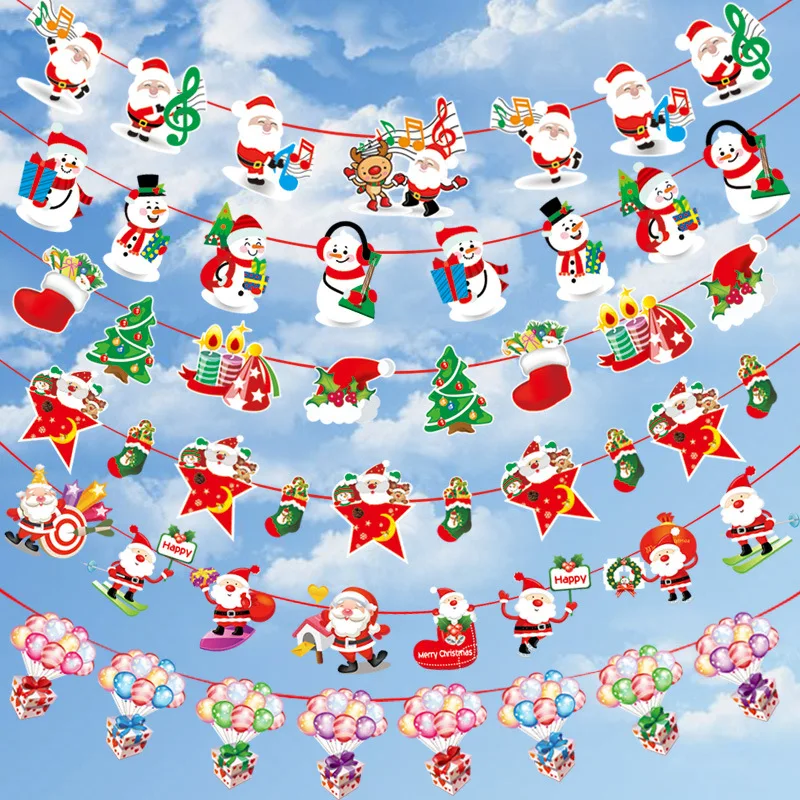 Merry Christmas Bar Home Decor Wall Hanging Snowman Santa Claus Elk Bunting Banner Garland Flags for New Year party supples | Дом и сад