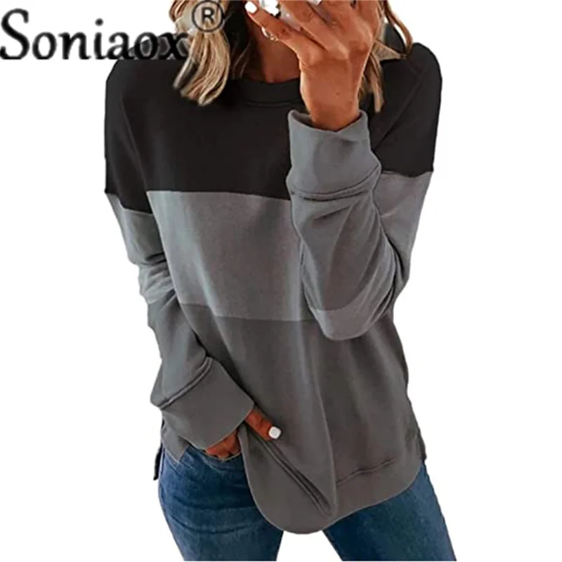 Свитшот женский с длинным рукавом и принтом в полоску осень 2021