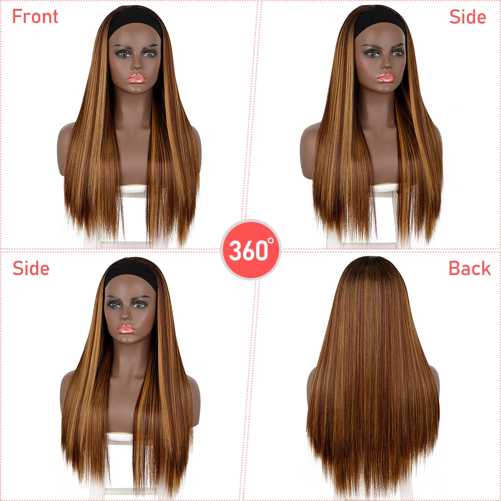 

Straight Synthetic Ombre Lace Front Wig Long Brown Color Headband Wigs for Black Women Cosplay Natural Transparent Lace Wigs
