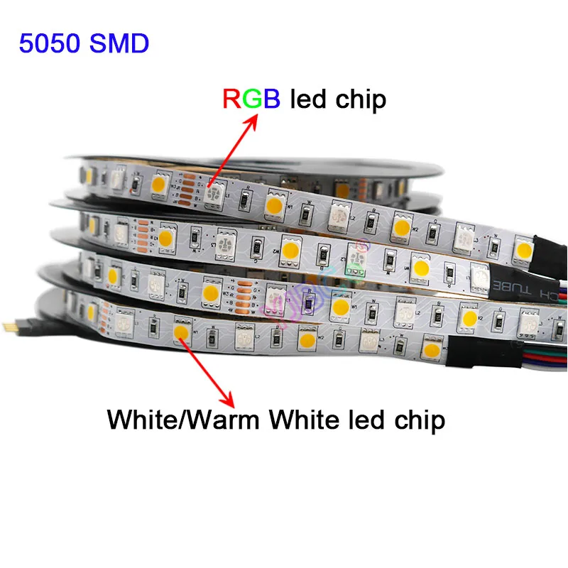 SMD 5050 Flexible led lamp tape 5m DC12V 24V RGBW RGBWW RGB+CCT LED Strip light,RGB +( White/Warm White)