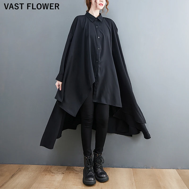 

Irregular Black Shirt Dresses For Women New Long Sleeve Loose Casual Vintage Dress Fashion Elegant Clothing Spring Autumn 2022