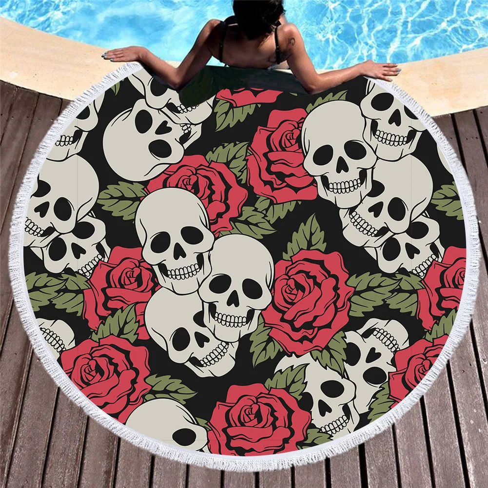 Модное круглое банное полотенце в стиле хиппи с черепом пляжное кисточкой из