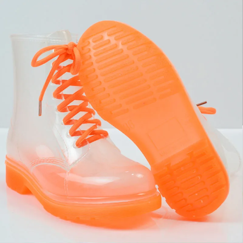 Gtime Women Rain Boots Lady Lace Up Waterproof Shoes Woman Transparent Candy Colors Ankle Botas Outdoor chaussures femme SG8 | Обувь