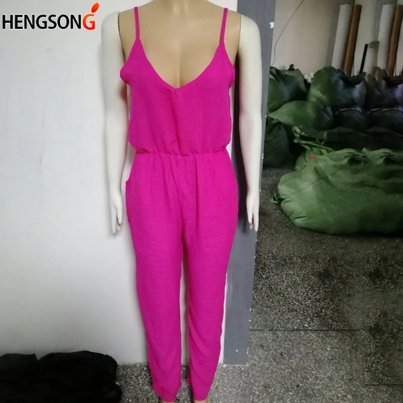 

Blue Yellow Women Summer Spaghetti Strap Jumpsuits 2021 New Beach Casual Sleeveless V Neck Rompers Female Streetwear Jumpsuits