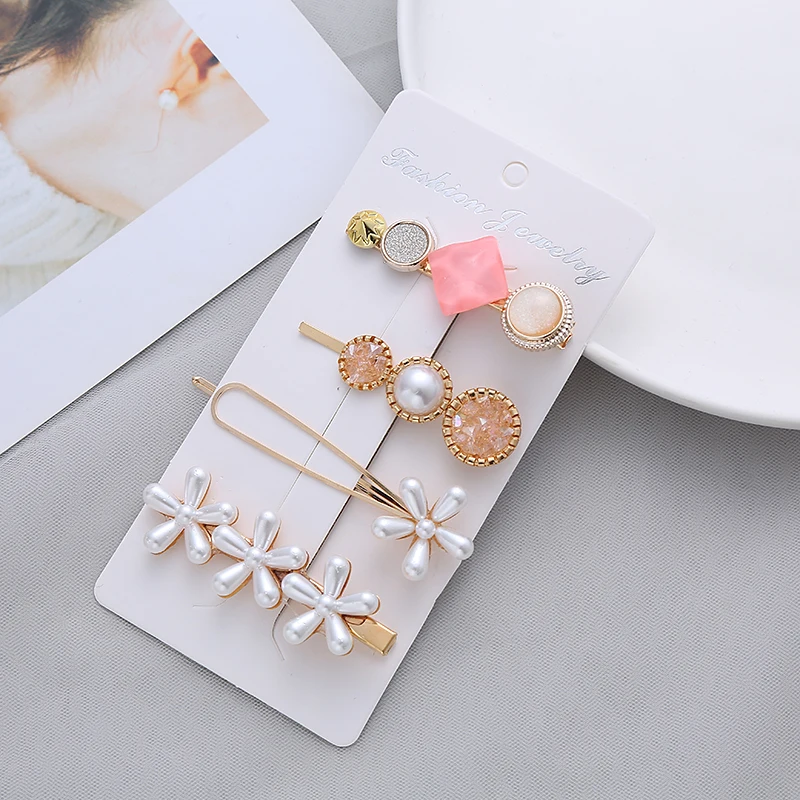 

4-piece set Korean ins small flower hairpin net red side clip simple pink hairpin fashion headdress set