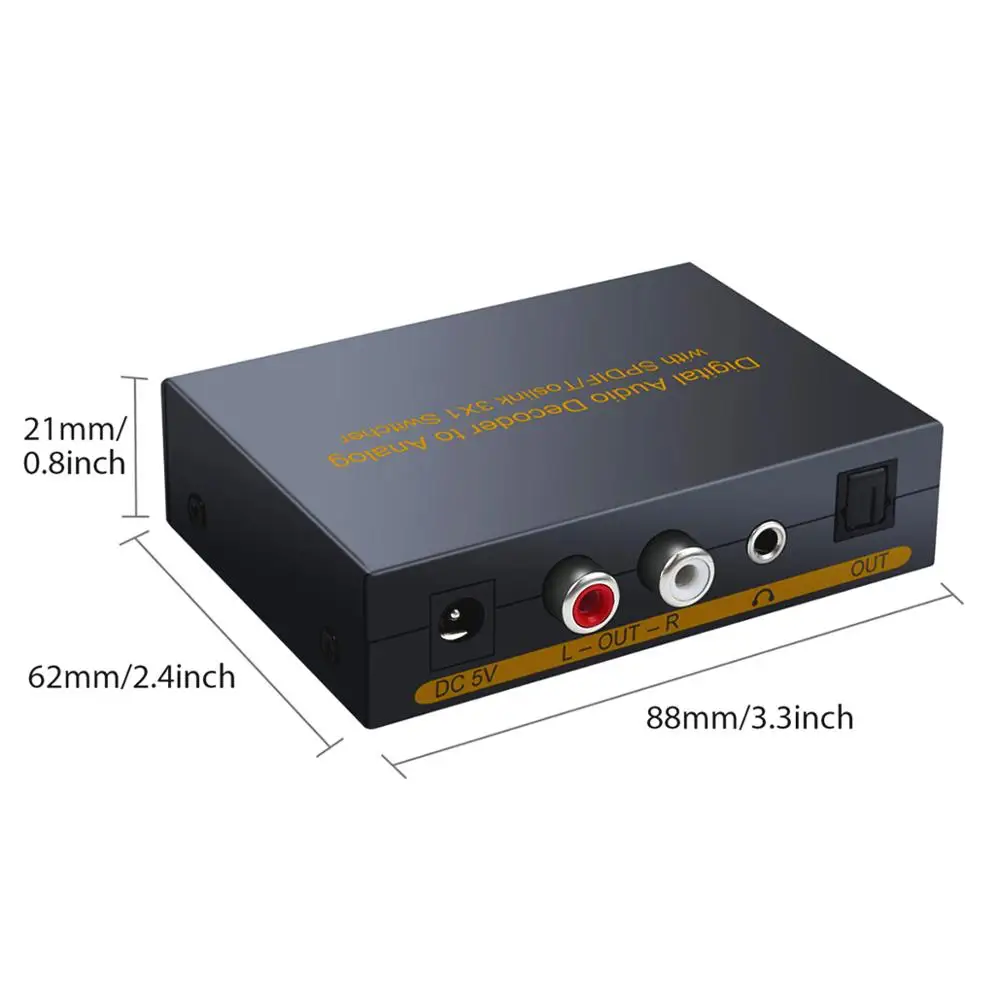 SPDIF Toslink переключатель 3 × 1 цифро аналоговая Опора аудио конвертера 5 канал + L/R
