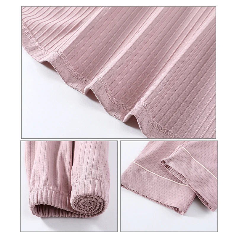 

ATUENDO Spring Fashion Pink Silk Pajama Set for Women 100% Cotton Satin Soft Sleepwear Autumn Atoff Home Lounge Kawaii Nightwear