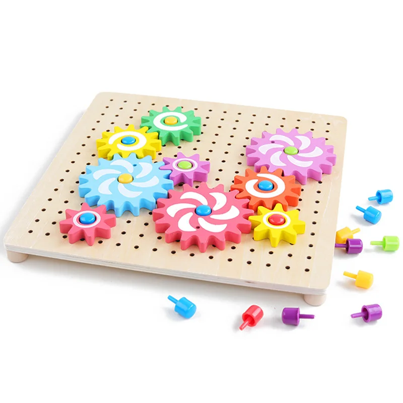 

NEW Children's Educational Toys Mushroom Nail Puzzle Wooden Spelling Board Boy Girl Gear Game Building Wooden Blocks
