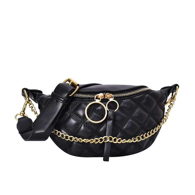 

PU Leather Waist Bags For Women 2021 Small Solid Color Shoulder Messenger Bag Lady Chest Crossbody Handbags Chain Bag