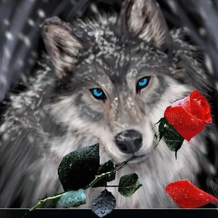 

YIKEE 5D Diamond Painting Kit Full Drill "Wolf and Roses" Round / Square DIY Diamond Embroidery Wall Hanging K020