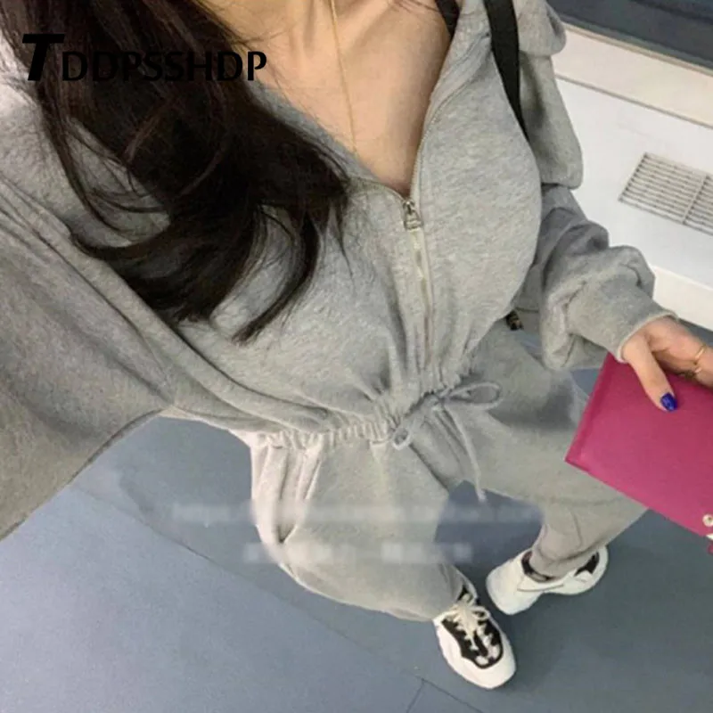 Осень 2019 серый и черный цвет на выбор женский комбинезон с капюшоном женские