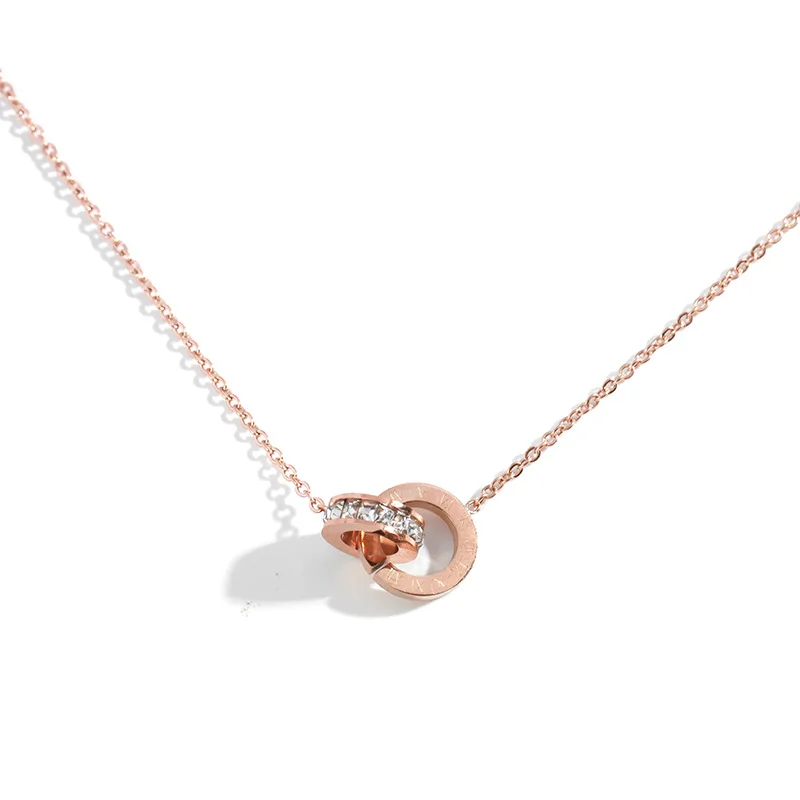 Не выцветает Простой Стильный Темперамент розовое золото ключицы цепь круг