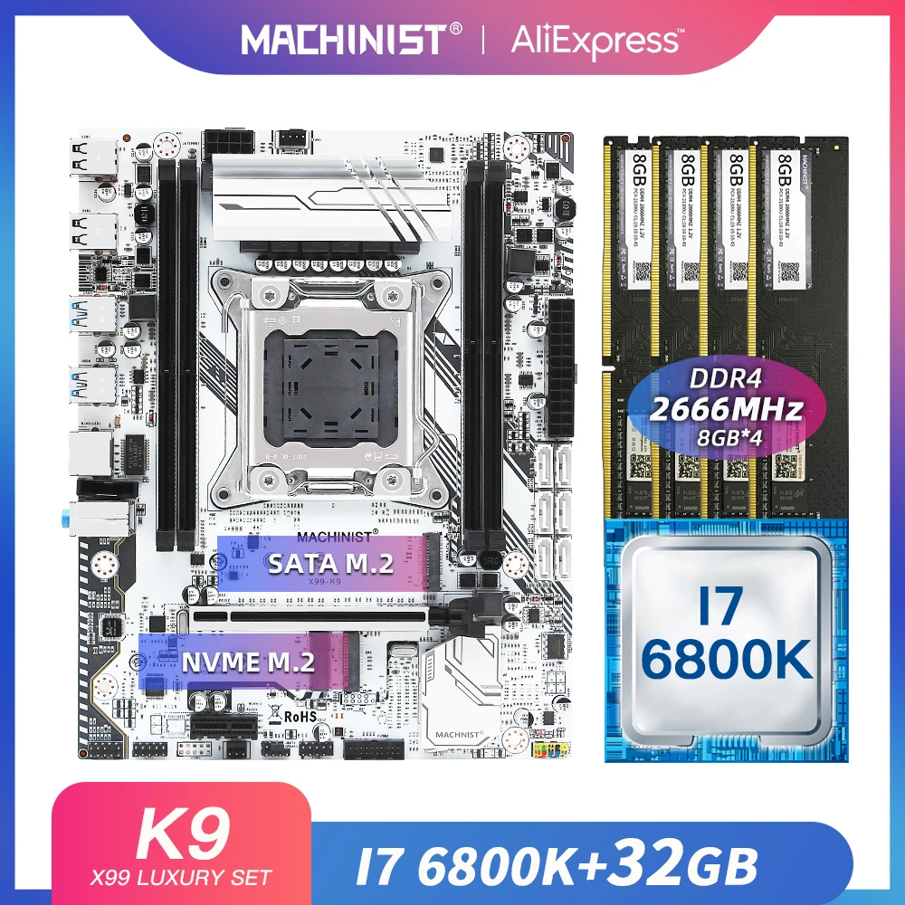 Bestellen MASCHINIST X99 Motherboard LGA 2011-3 Set Kit Mit Intel Core I7-6800K Prozessor 32G(4*8) DDR4 2666MHZ RAM Vier Kanal X99-K9