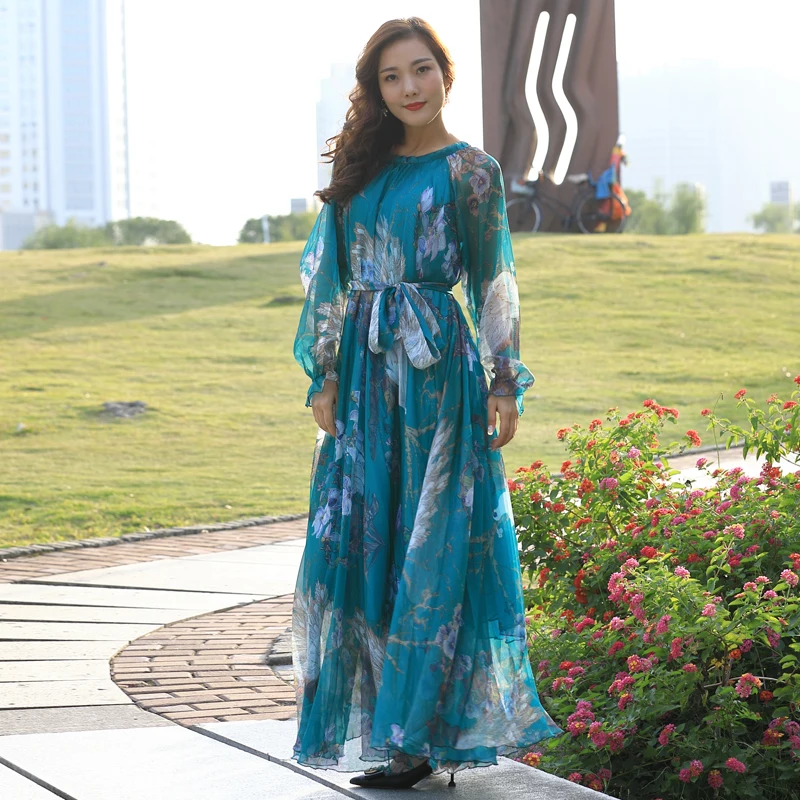 2020 шифон Павлин платье макси с длинным рукавом богемное полного размера плюс