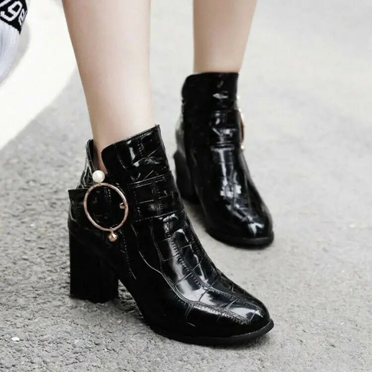 

Plus Size Ladies Block Heel Ankle Boots Buckle Booties Autumn Warm Casual Shoes