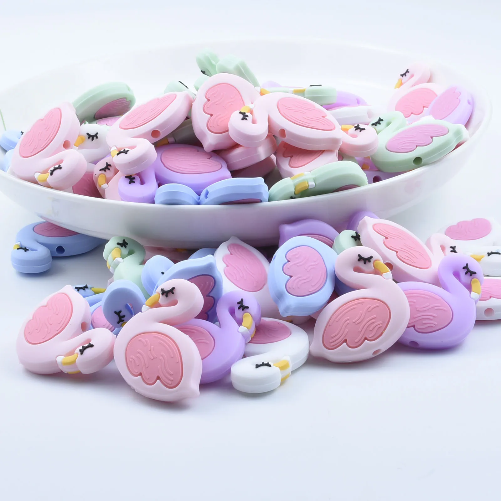 50 шт. милые Лебеди силиконовые бусины Прорезыватель Ожерелье Аксессуар BPA