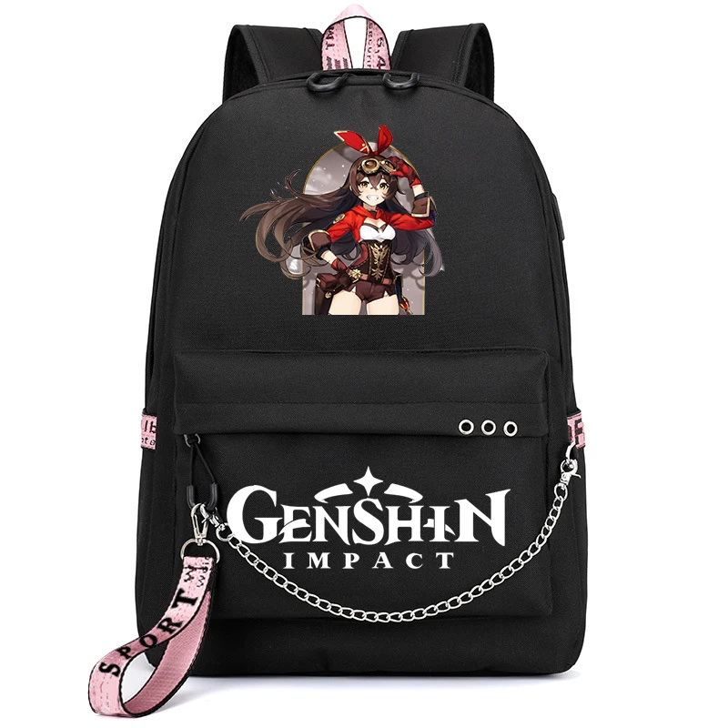 

Game Game Genshin Multifunction USB Charging Travel Canvas Student Backpack For Teenagers Boys Girls School Bag