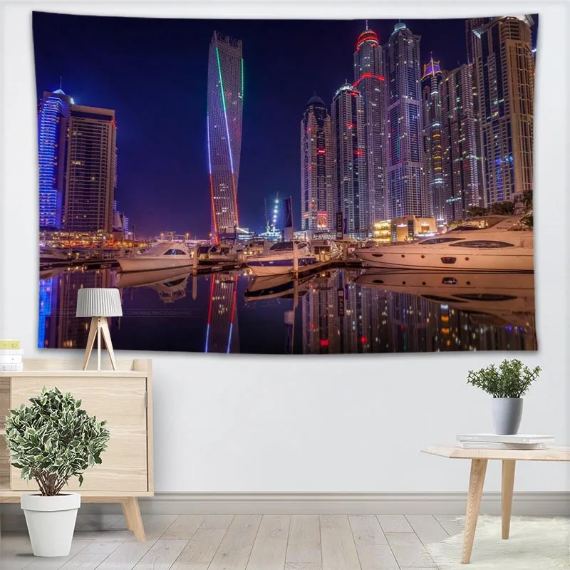 

New Dubai Landscape Tapestry Wall Hanging Home Decor Fashion Colorful Decor Printed Tapestry Bedroom Carpet Bed Sheets 0511