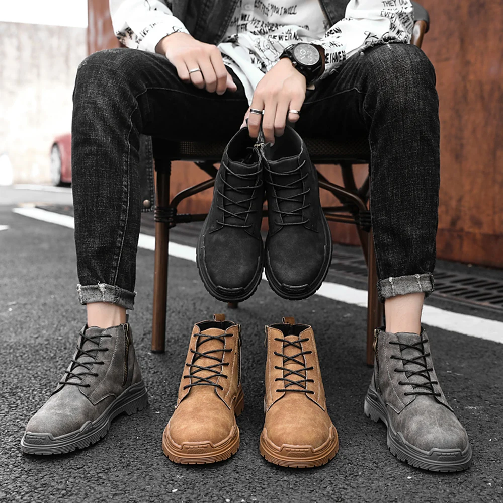 

2019 fashion Autumn Winter Flat Bottom Trend Comfortable Sports Shoes Men's Martin boots Personality High To Help Casual Shoes