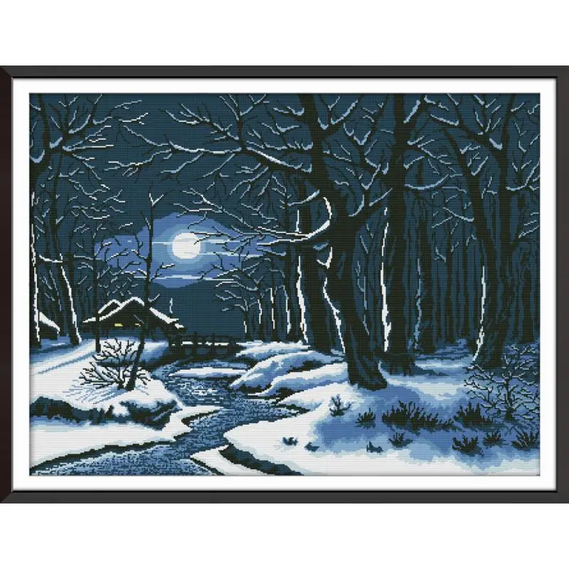 

Winter Night DIY Chinese Needlework Crafts 11CT14CT Printed Scenery Pattern Cross Stitch Kit DMC Fabric on Canvas Embroidery Set