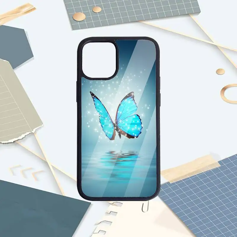 

Bling blue butterfly Phone Case PC for iPhone 11 12 pro XS MAX 8 7 6 6S Plus X 5S SE 2020 XR