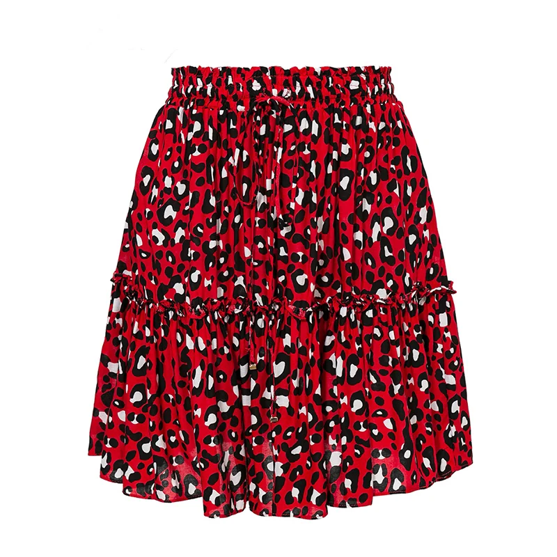 Red Ruffles Leopard Summer Skirts Women NEW Sexy Boho Mini Retro Casual A Line High Waist Girls Short |
