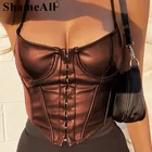 Коричневая Кожаная Готик Топ Винтаж Спагетти ремень пикантные уличная кроп-топы корсет бюстье Y2K милый белый Клубные вечерние укороченные топы